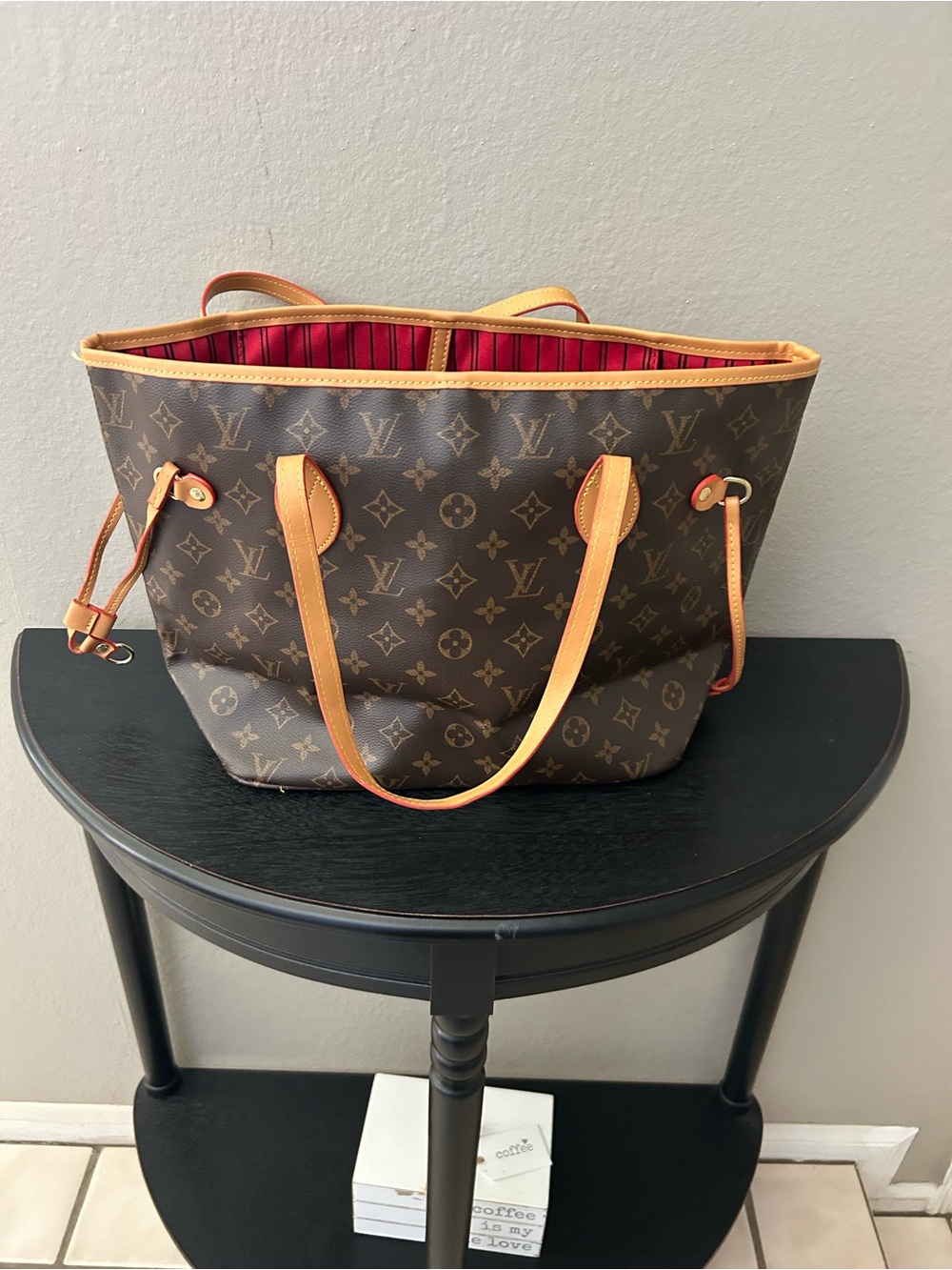 Monogram Canvas Tote with Red Lining